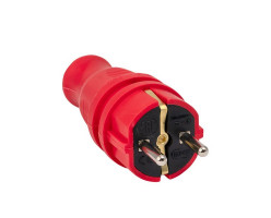 Вилка каучуковая прямая красная 230В, 2Р+РЕ, 16А, IP44 EKF PROxima