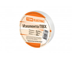 Изолента ПВХ 0,13*15мм Белая 20м TDM