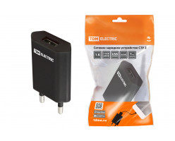 Сетевое зарядное устройство, СЗУ 2, 1 А, 1 USB, черный, TDM