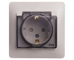 Розетка с заземлением со шторками с крышкой (в сборе) белая 16А IP44
