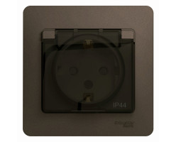 Розетка с заземлением со шторками с крышкой (в сборе) шоколад 16А IP44