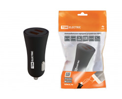 Автомобильное зарядное устройство, АЗУ 2, 2,1 А, 2 USB, черный, TDM