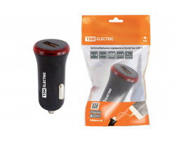 Автомобильное зарядное устройство, АЗУ 1, 2,1 А, 1 USB, черный, TDM