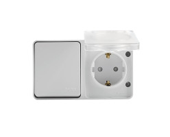 Блок розетка ОП-1 с/з с/ш+выключатель ОП-1 10А Белый IP54 AtlasDesign Profi54