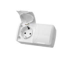 Розетка двойная 2П+3 открытой установки IP54 16А с крышкой белая Селигер TDM