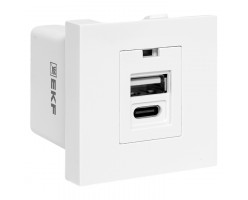 Розетка USB A+C, 2.1А, 2 гнезда, без индикатора, белая EKF