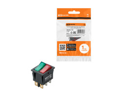 Выключатель 2ух-кл. KCD3-221N 250В, АC/DC, 1P, 15A, ON-OFF красная/зеленая клавиша, черный TDM