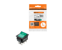 Выключатель KCD4-202N 250В, АC/DC, 2P, 15A, ON-ON зеленая клавиша, черный TDM