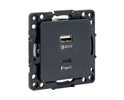 Розетка (механизм) с 2USB type-A + type-C черный "Стокгольм" EKF