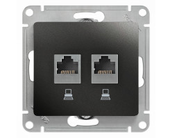 Розетка 2-я RJ45+RJ45, кат.5E антрацит