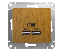 Розетка USB 5В/2100мА, 2*5В/1050мА дерево дуб Glossa