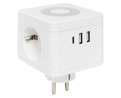 Тройник "Куб" 2 гнезда 2USB 2,4А+Type C + Ночник
