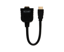 Переходник штекер HDMI - 2 гнезда HDMI с проводом, черный REXANT