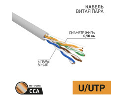 U/UTP CAT 5e омедненный PVC 4PR 24AWG INDOOR серый 100м PROconnect