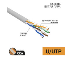 U/UTP CAT 5e ОМЕДНЕННЫЙ PVC 4PR 24AWG INDOOR серый 50м PROconnect