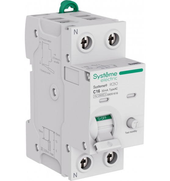 АВДТ 1P+N C 16A /30мА 6kA (Тип-AC) 230В Systeme9